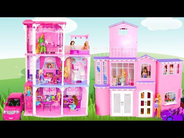 BARBIE DOLL PINK TOWN HOUSE Unboxing & Assembly Puppe Haus Barbie Maison de poupée rumah boneka