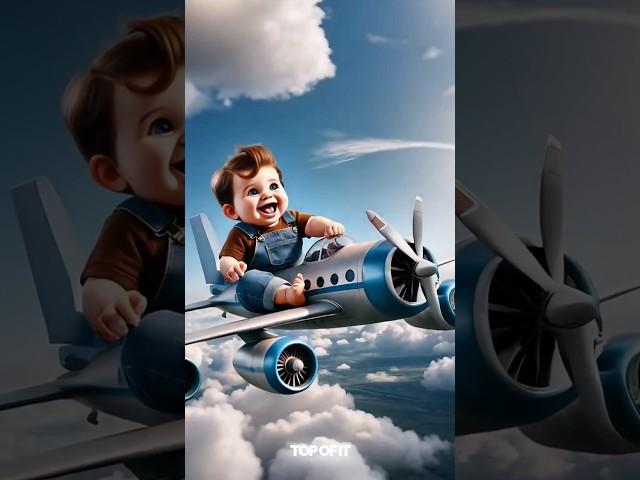Cute baby comes to the city and sits on top of the airplane  #ai #baby #usa