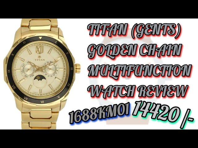 Titan Golden Multifunction Watch Review || 1688KM01 Titan Moon Face Watch Review #fullpackage
