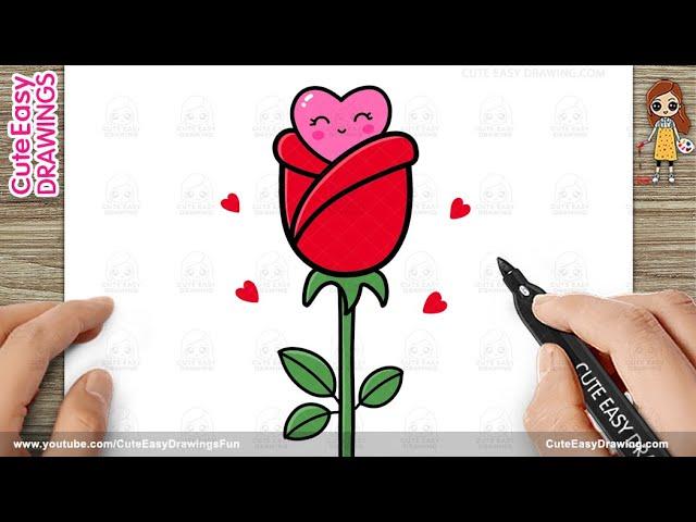 How to Draw a Cute Easy Rose  - Step by Step for Kids and Toddlers! 