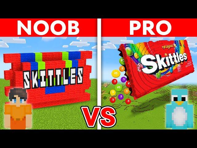 NOOB vs PRO: SKITTLES CANDY House Build Challenge in Minecraft