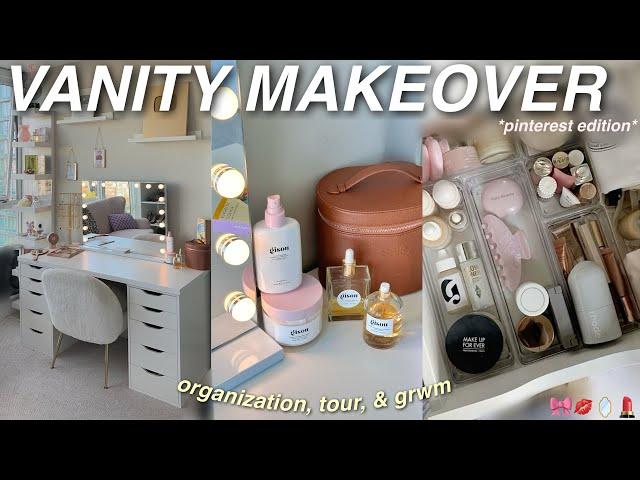 PINTEREST VANITY MAKEOVER + tour | organization, deep clean out, & get ready with me at my desk!