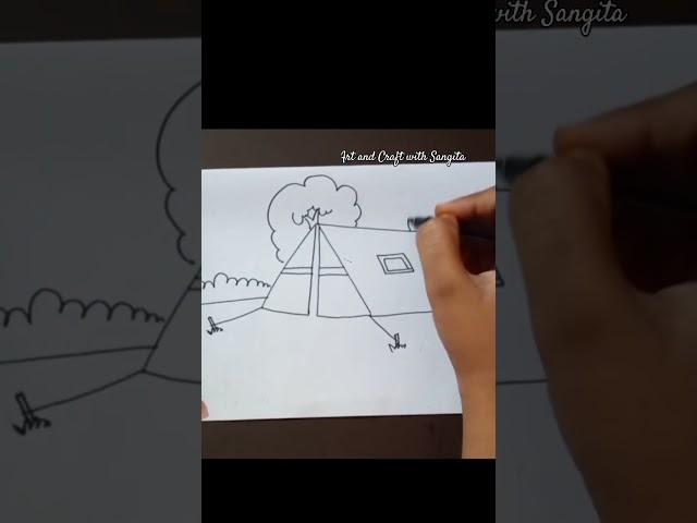 tent drawing#easy#scenery#art and Craft with Sangita