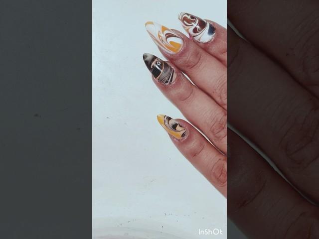 Perfect Orange and white Abstract water marble nail art design #awesomenails #diy #nails