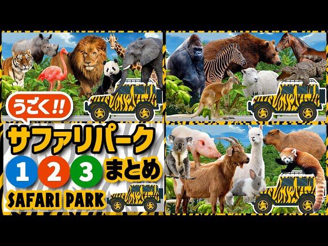 【まとめ32体】動く！サファリパーク①②③　どんな動物がいるかな？！サファリカーに乗って動物を探しにいこう！