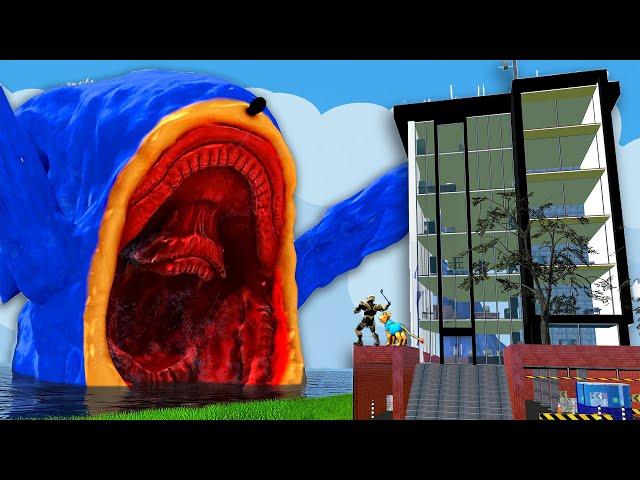 SONIC SEA EATER ATTACKS MY FORTS!! (Garry's Mod Sandbox)