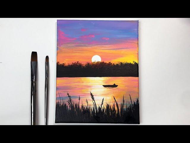 Colorful Sunset | Easy Sunset Acrylic Painting Tutorial Step by Step