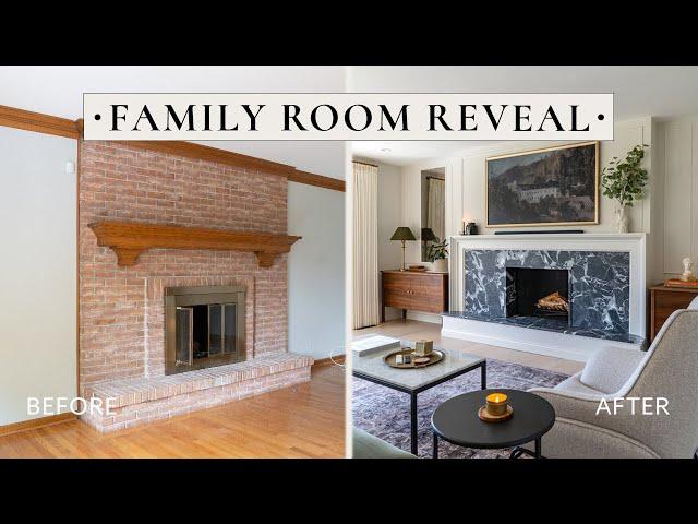 EXTREME Family Room Makeover | Modern Classic Style, DIY Marble Fireplace