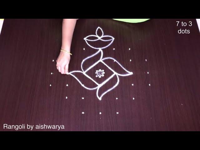 Pandaga Muggulu Beautiful Deepam Rangoli | 7 to 3 Dots Diwali 2020 Kolam Designs | Rangoli5