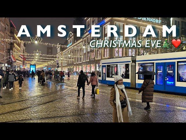 AMSTERDAM- Christmas Walk | Christmas Eve in Amsterdam Central | Last Busy Christmas Shopping