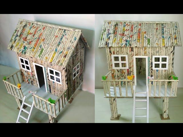 How to make a house from newspaper - newspaper craft idea