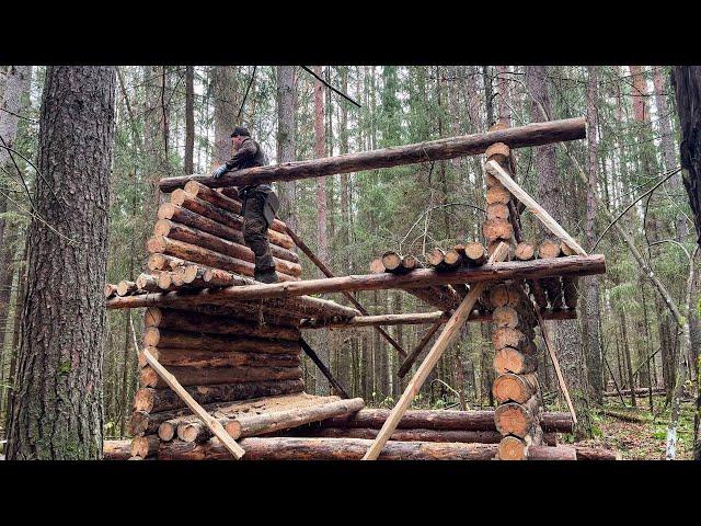 Building A Log Mini A-frame! Building A Warm And Cozy Shelter