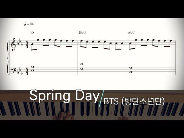 BTS (방탄소년단) 'Spring Day (봄날)' Easy Piano Sheet Music Tutorial 쉬운 피아노 악보