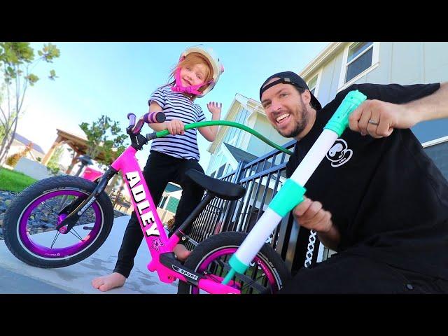 HOW TO FIX A BIKE!! Pretend Play with Dad in our Backyard Gas Station!