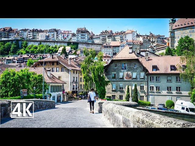 Switzerland 4K Fribourg, drink a cup of coffee in a leisurely fashion