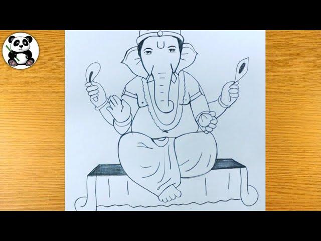 Ganpati bappa with four hands pencil drawing | sitting ganesha@TaposhiartsAcademy