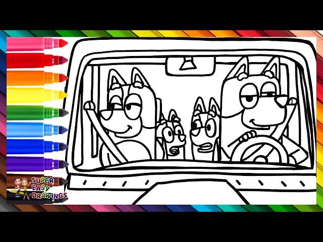 Draw And Color Bluey And Her Family In The Car  Drawings For Kids