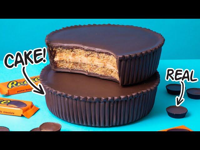 GIANT Reese Cups Cake from Peanut Butter Batter and Chocolate Ganache | How To Cake It