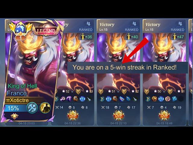 FRANCO BEST BUILD & EMBLEM FOR AUTO WIN STREAK ( must try ) FRANCO EXP LANE DAMAGE BUILD GAMEPLAY