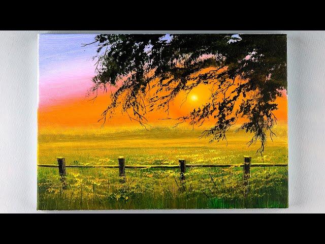 Landscape Painting / Sunset Acrylic Painting For Beginners