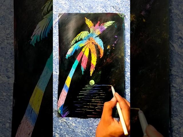 Magical painting using oil pastels and poster colour #shorts