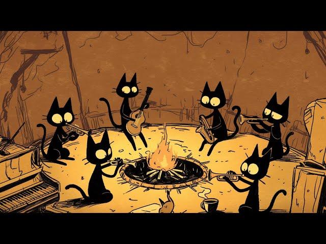 Relaxing Black Cats & Deep Bass Groove Jazz Night