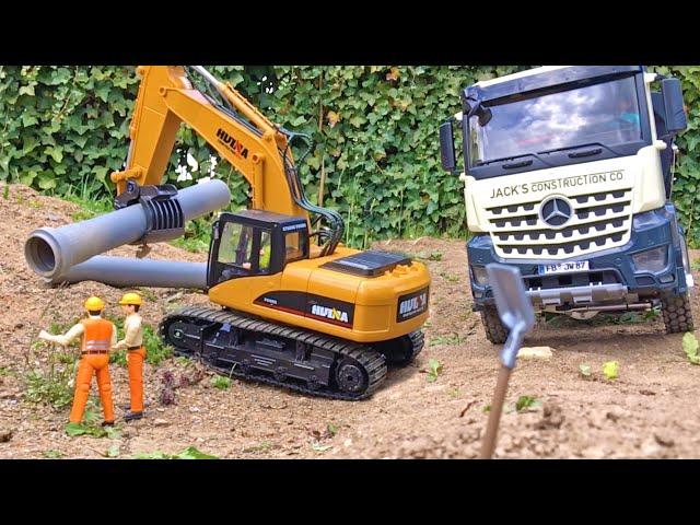 Bruder Bagger im Einsatz, Tunnelbaustelle mit MAGOM RC Baustellenfahrzeugen und HUINA RC Bagger