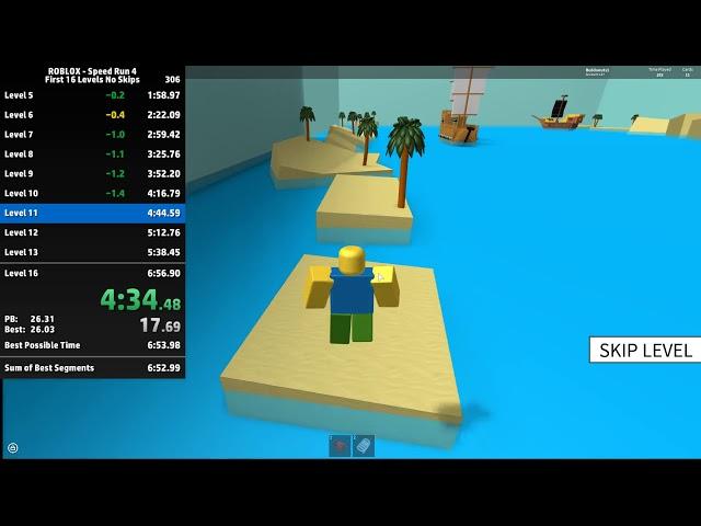 ROBLOX Speed Run 4 - First 16 Levels (No Skips) in 6:54.530