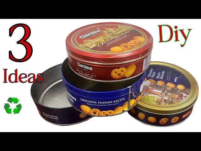 3 Diy Home Decor  Ideas With Cookies Tin/ Recycling Craft Ideasاعمال يدويه من علب الصفيح