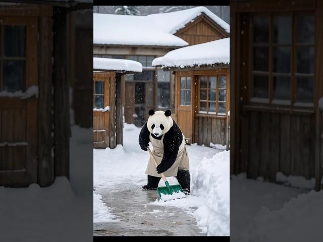 ️ Panda Snow Patrol! Watch This Fluffy Shoveling Pro in Action 
