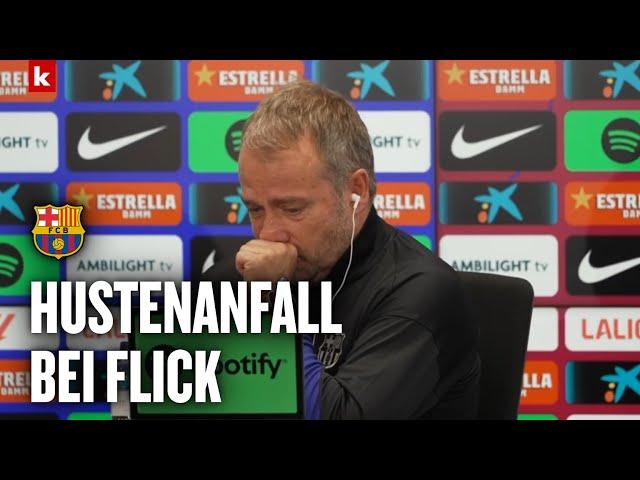 Kuriose Szene: Flick muss wegen Hustenanfall PK unterbrechen | FC Barcelona