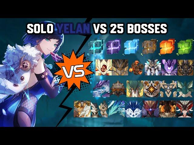 Solo C0R1 Yelan vs 25 Bosses Without Food Buff | Genshin Impact