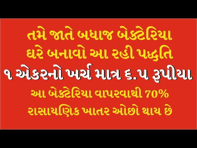 ખેડૂત મિત્રો બધાજ બેક્ટેરિયા ઘરે બનાવો 1 એકરનો ખર્ચે માત્ર 6.5 રૂપિયા રાસાયણિક ખાતર ની બચત જ બચત