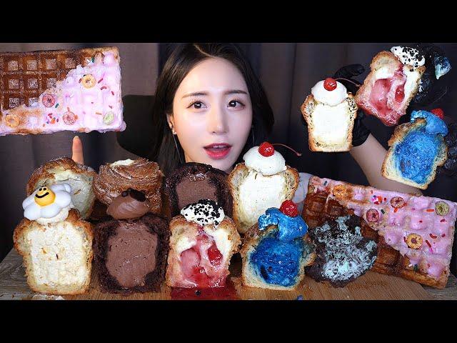 WHAT A PERFECT TEXTURE CREAMY BREAD DESSERT ASMR MUKBANGㅣMINT CHOCOLATE MUFFIN WAFFLE