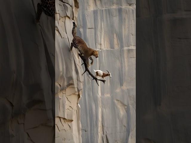 Leopard vs. Goat: The Most Unbelievable Chase on a Cliff!  #shorts #shortvideo #goat #goatclimbing