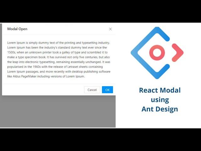 Create Modal without CSS using Ant Design in React JS
