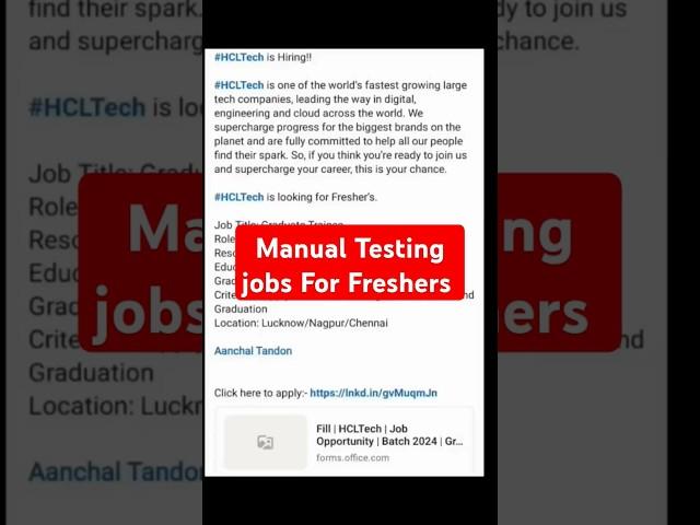 Manual Testing jobs opening for freshers