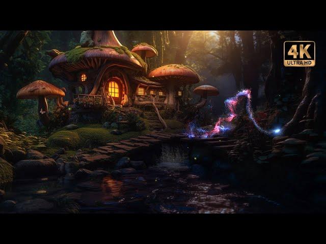 The Magical Mushroom House with Nature & Waterfall Ambience - 4K | Day to Night Every 30 Minutes 