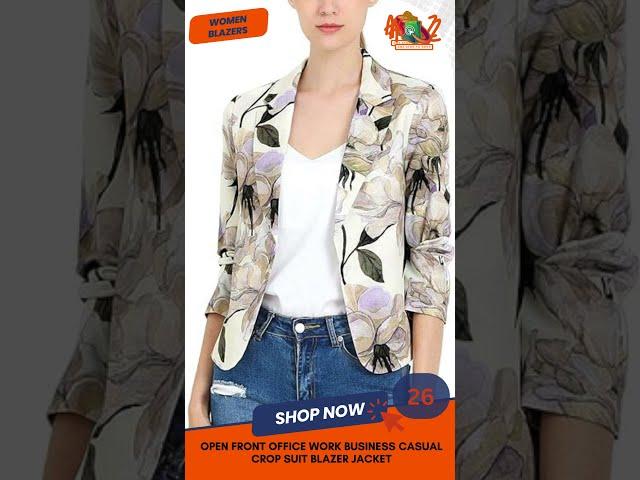 Open Front Office Work Business Casual Crop Suit Blazer Jacket - A2Z Store