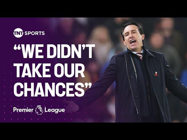 Unai Emery reacts after his Aston Villa side suffer defeat to Liverpool at Anfield 