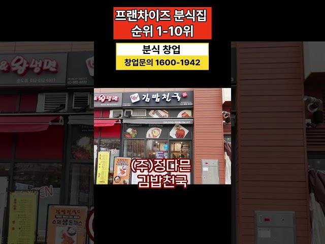 분식 순위 1~10등 #프랜차이즈분식집순위 #프랜차이즈순위 #분식순위 #분식집 #김밥집 #떡볶이집 #돈까스집 #분식창업 #분식집창업 #김밥창업 #김밥집창업 #똑볶이집창업