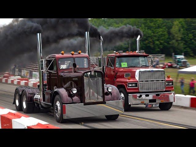 Wild Big Rig Drag Racing Onaway Speedway 2024 Over The Top Diesel Showdown.