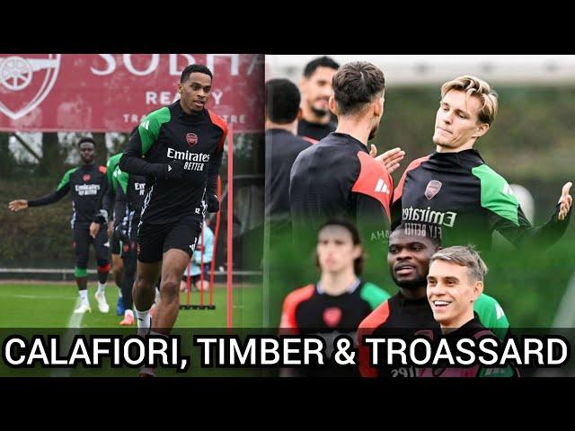 arsenal training today  | Martin Odegaard, Saka, Nwaneri, Rice, Timber, Calafiori, Tierney, Havertz