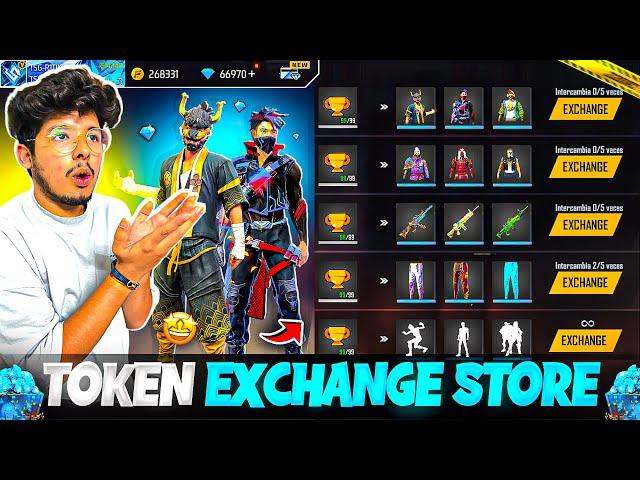 FREE FIRE NEW TOKEN EXCHANGE STORE NOOB TO PRO IN 7 MINS CHALLENGE -GARENA FREE FIRE