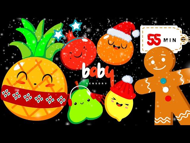 Baby's First Christmas!  Sensory Video with Dancing Fruits & Gingerbread 