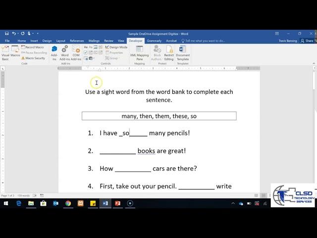 Using the Developer Tab in Word to Create Form Fields