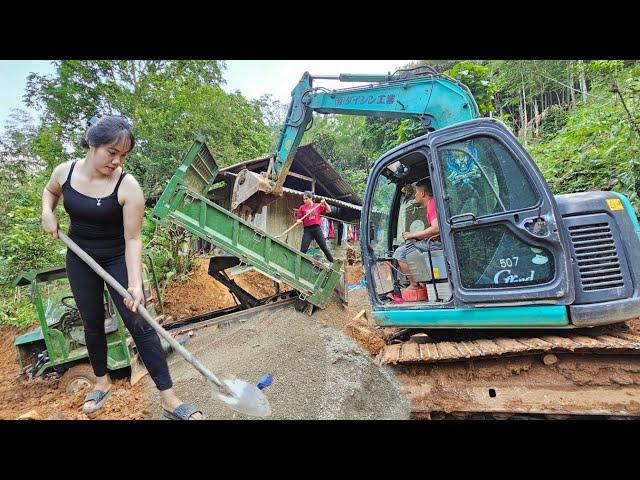 the driver and the girl paving the way, carrying hard materials for the family in the mountains.