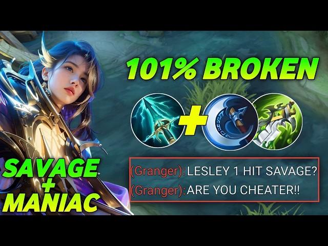 LESLEY 1 HIT SAVAGE & MANIAC!! BEST BUILD AND EMBLEM LESLEY 1 HIT TOP GLOBAL 2025! - MLBB