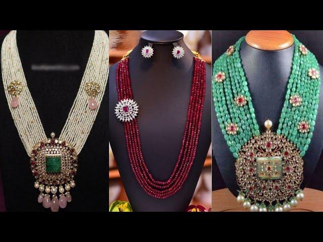 latest royal Pearl necklace designs|Ruby pearl necklace collection|trendy pearl chains