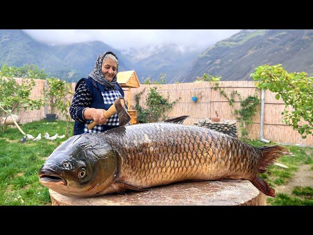 Cooked a Delicious Huge Fish for the Whole Family in the Village House!